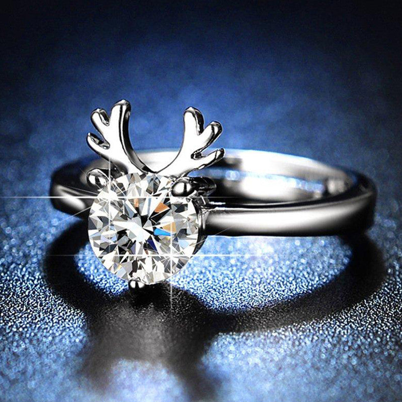 Jewels Galaxy Silver Plated Crystal Studded Deer Themed Anti Tarnish Adjustable Finger Ring
