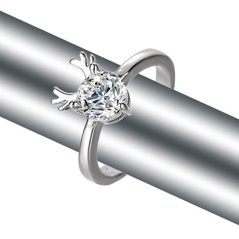 Jewels Galaxy Silver Plated Crystal Studded Deer Themed Anti Tarnish Adjustable Finger Ring