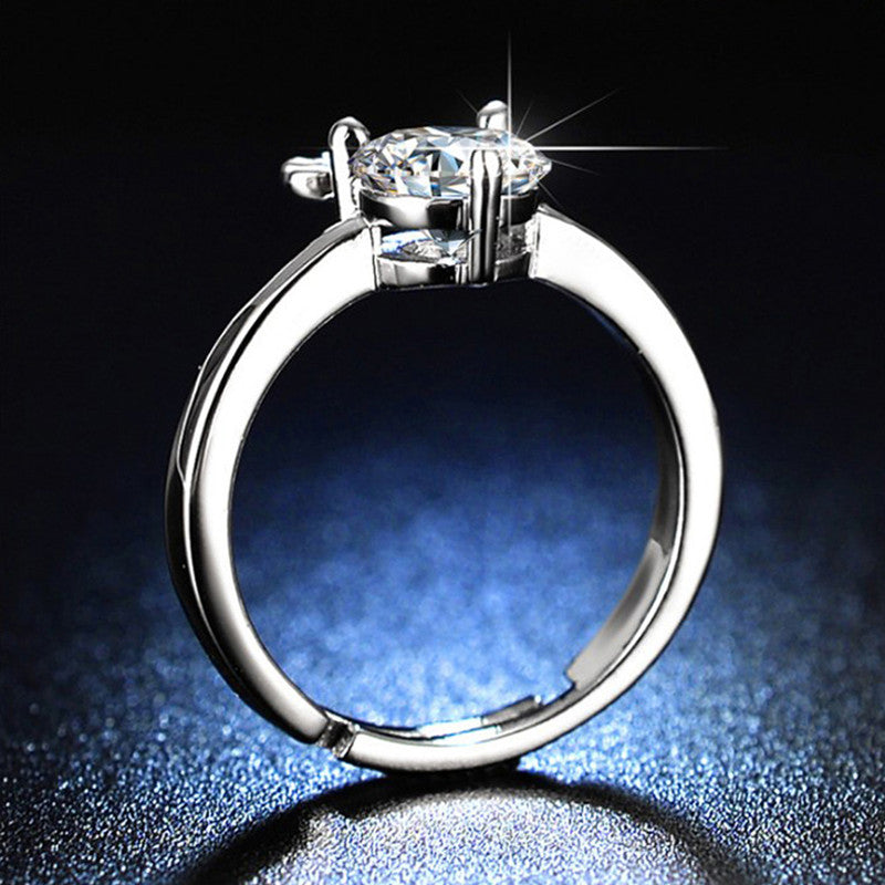 Jewels Galaxy Silver Plated Crystal Studded Deer Themed Anti Tarnish Adjustable Finger Ring