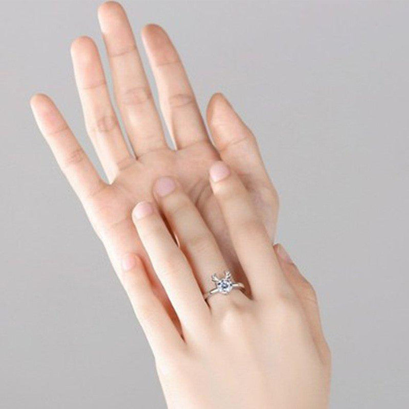 Jewels Galaxy Silver Plated Crystal Studded Deer Themed Anti Tarnish Adjustable Finger Ring