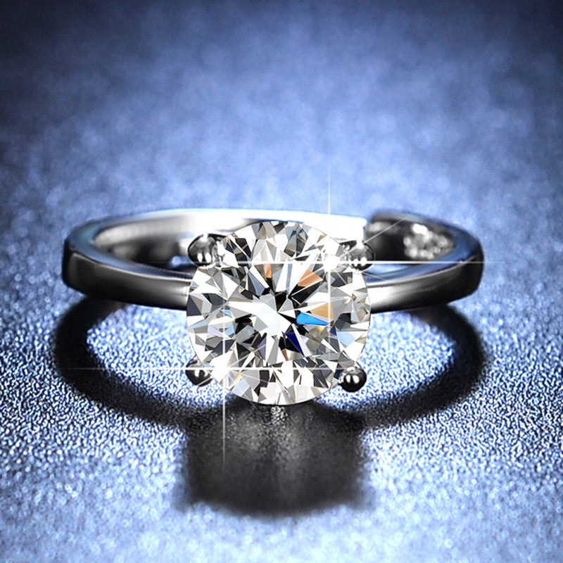 Jewels Galaxy Silver Plated Crystal Studded Contemporary Anti Tarnish Solitaire Adjustable Ring