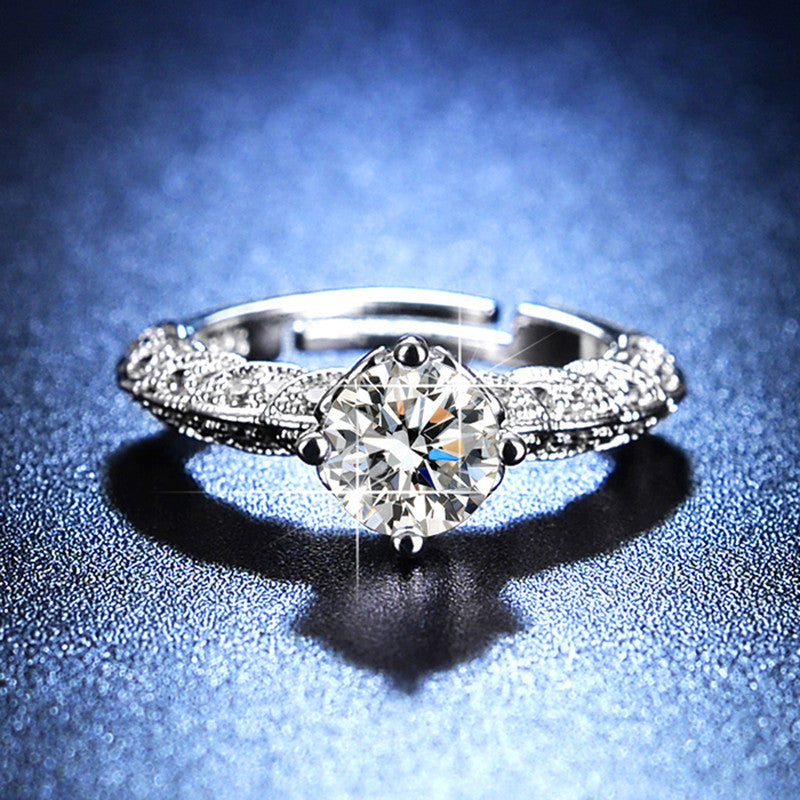 Jewels Galaxy Silver Plated Crystal Studded Anti Tarnish Pink Stone Solitaire Adjustable Ring