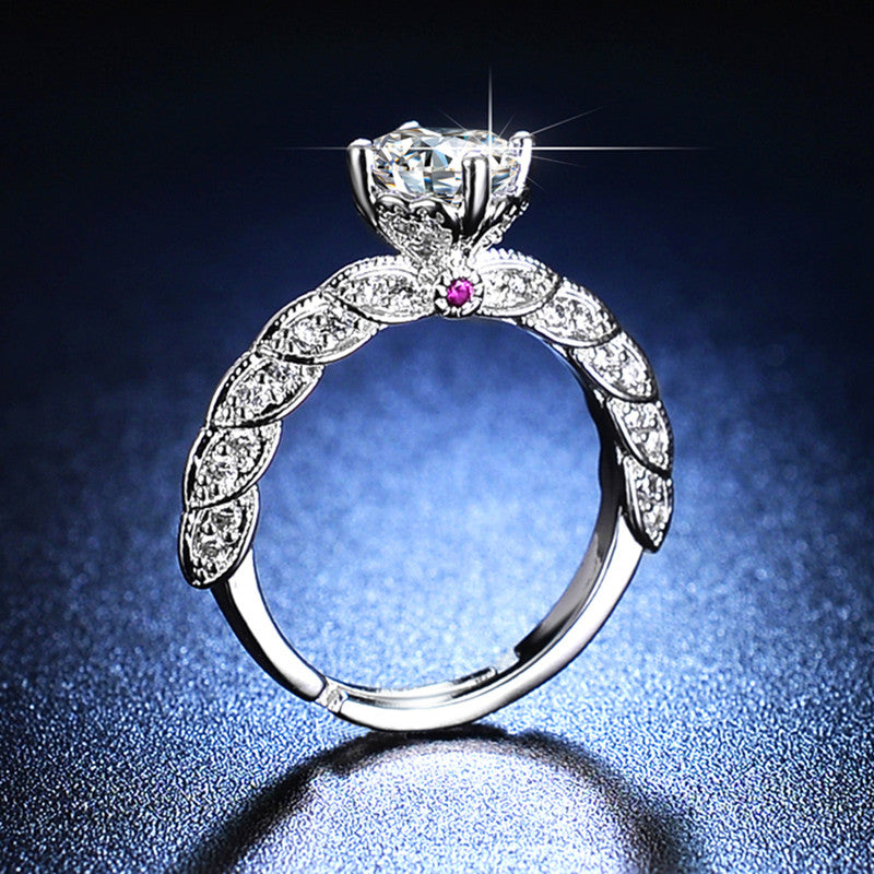 Jewels Galaxy Silver Plated Crystal Studded Anti Tarnish Pink Stone Solitaire Adjustable Ring