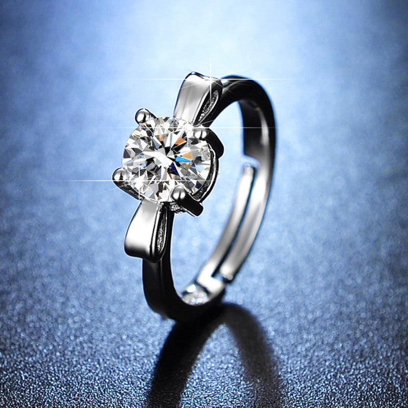 Jewels Galaxy Silver Plated Crystal Studded Bow Tie Anti Tarnish inspired Solitaire Adjustable Ring