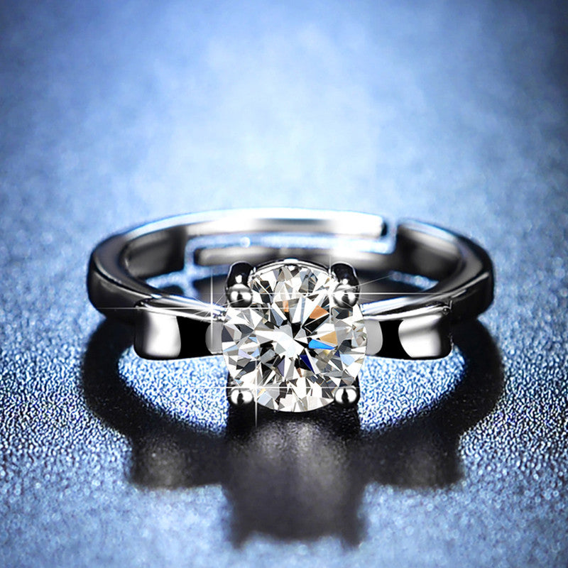 Jewels Galaxy Silver Plated Crystal Studded Bow Tie Anti Tarnish inspired Solitaire Adjustable Ring