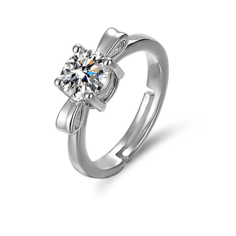 Jewels Galaxy Silver Plated Crystal Studded Bow Tie Anti Tarnish inspired Solitaire Adjustable Ring