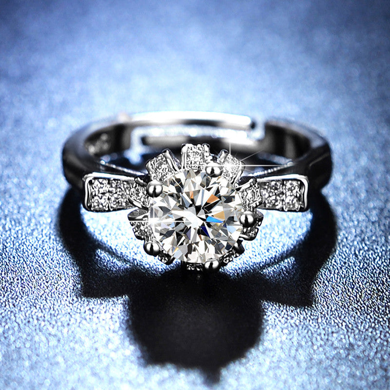 Jewels Galaxy Silver Plated Crystal Studded Anti Tarnish Contemporary Solitaire Adjustable Ring