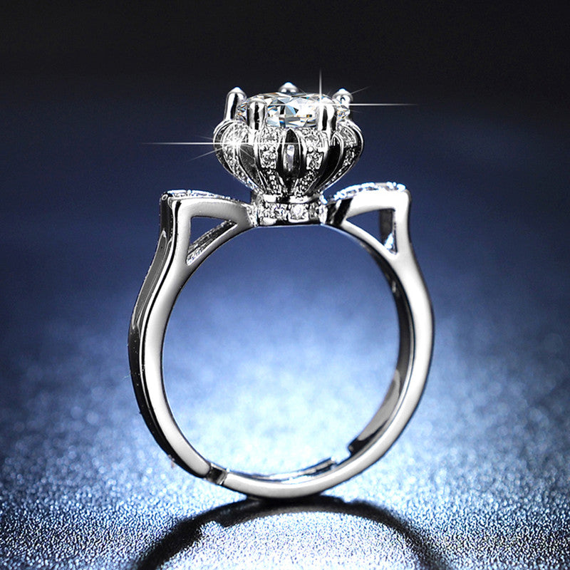 Jewels Galaxy Silver Plated Crystal Studded Anti Tarnish Contemporary Solitaire Adjustable Ring