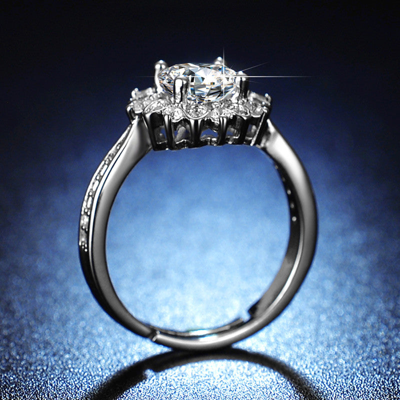 Jewels Galaxy Silver Plated AD Studded Floral Anti Tarnish Adjustable Solitaire Finger Ring