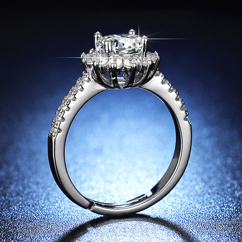 Jewels Galaxy Silver Plated AD Studded Floral Anti Tarnish Adjustable Solitaire Finger Ring