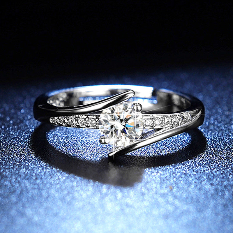 Jewels Galaxy Silver Plated Crystal Studded Contemporary Anti Tarnish Adjustable Solitaire Ring