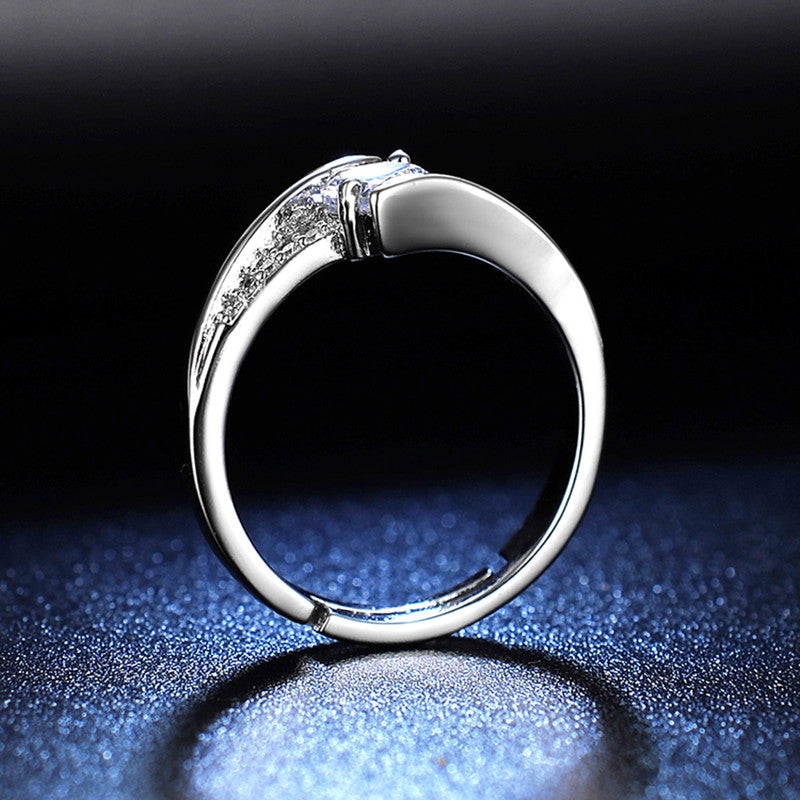 Jewels Galaxy Silver Plated Crystal Studded Contemporary Anti Tarnish Adjustable Solitaire Ring