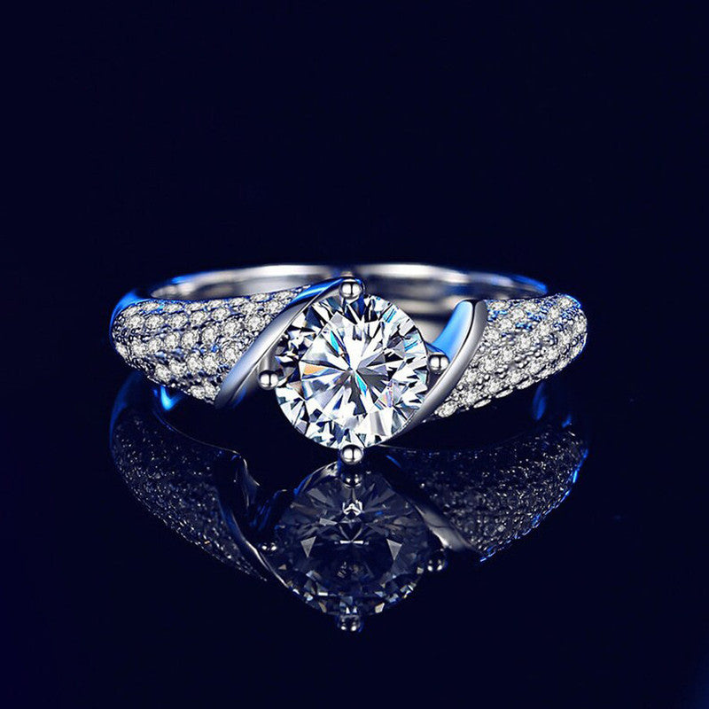 Jewels Galaxy Silver Plated Crystal Studded Anti Tarnish Contemporary Solitaire Adjustable Ring