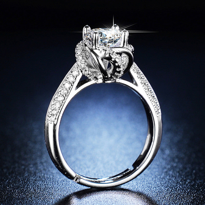 Jewels Galaxy Silver Plated Crystal Studded Anti Tarnish Contemporary Solitaire Adjustable Ring