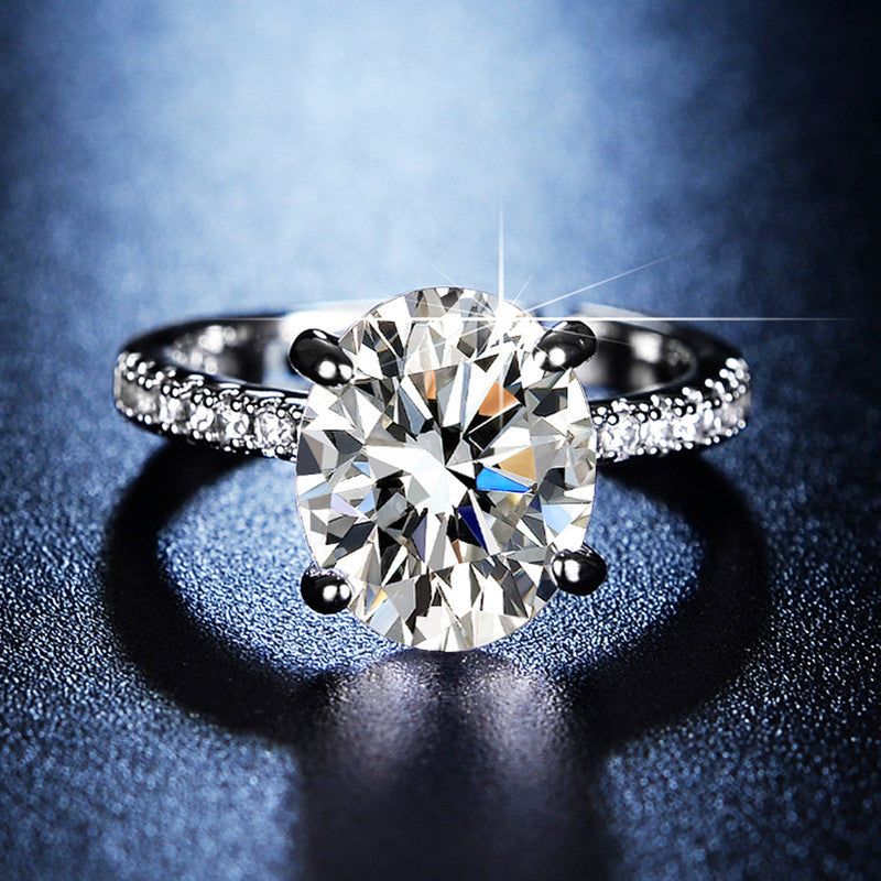 Jewels Galaxy Silver Plated Crystal Studded Anti Tarnish Huge Stone Solitaire Adjustable Ring