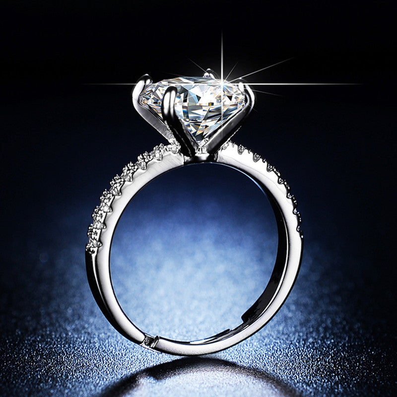 Jewels Galaxy Silver Plated Crystal Studded Anti Tarnish Huge Stone Solitaire Adjustable Ring