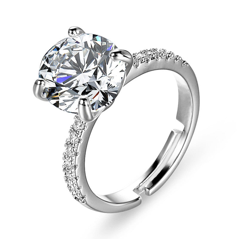 Jewels Galaxy Silver Plated Crystal Studded Anti Tarnish Huge Stone Solitaire Adjustable Ring