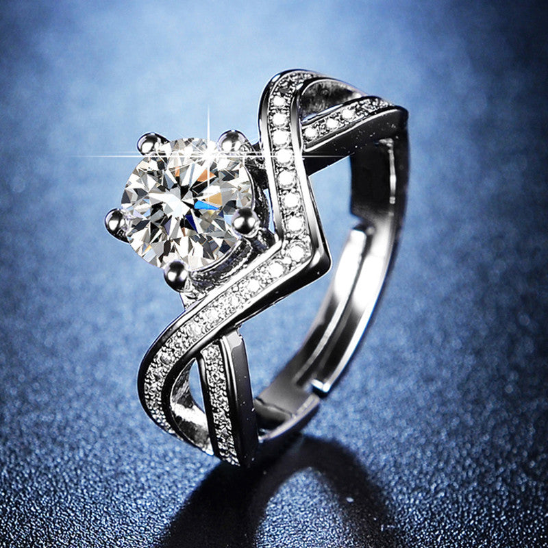 Jewels Galaxy Silver Plated AD Studded Contemporary Anti Tarnish Solitaire Adjustable Ring