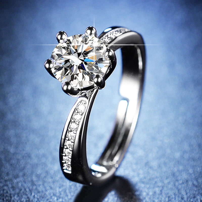 Jewels Galaxy Silver Plated AD Studded Contemporary Anti Tarnish Solitaire Adjustable Ring