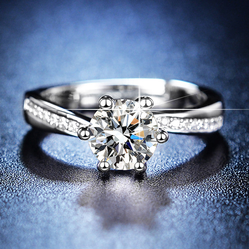 Jewels Galaxy Silver Plated AD Studded Contemporary Anti Tarnish Solitaire Adjustable Ring