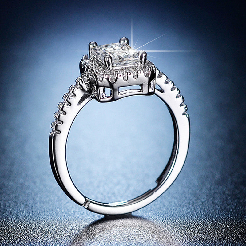 Jewels Galaxy Silver Plated AD Studded Rectangular Anti Tarnish Adjustable Finger Ring