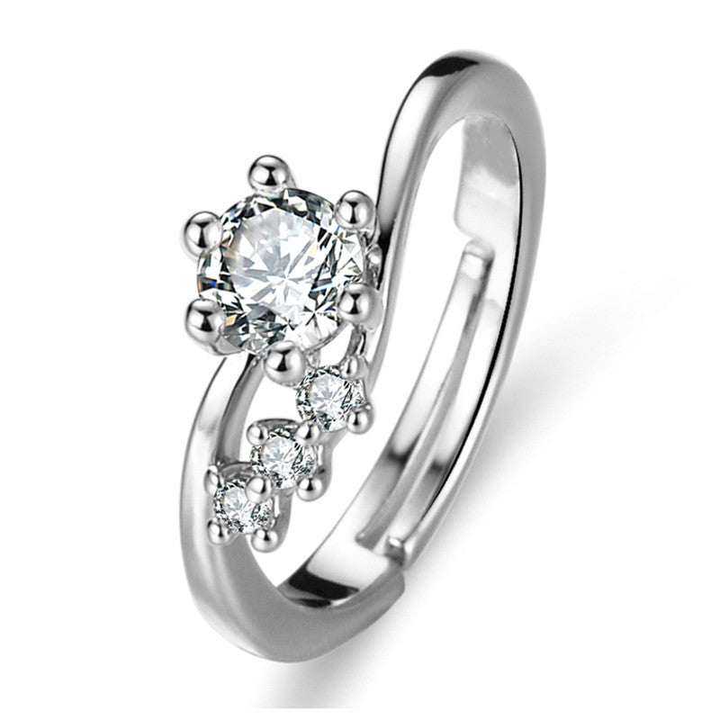 Jewels Galaxy Silver Plated AD Studded Contemporary Anti Tarnish Adjustable Finger Ring