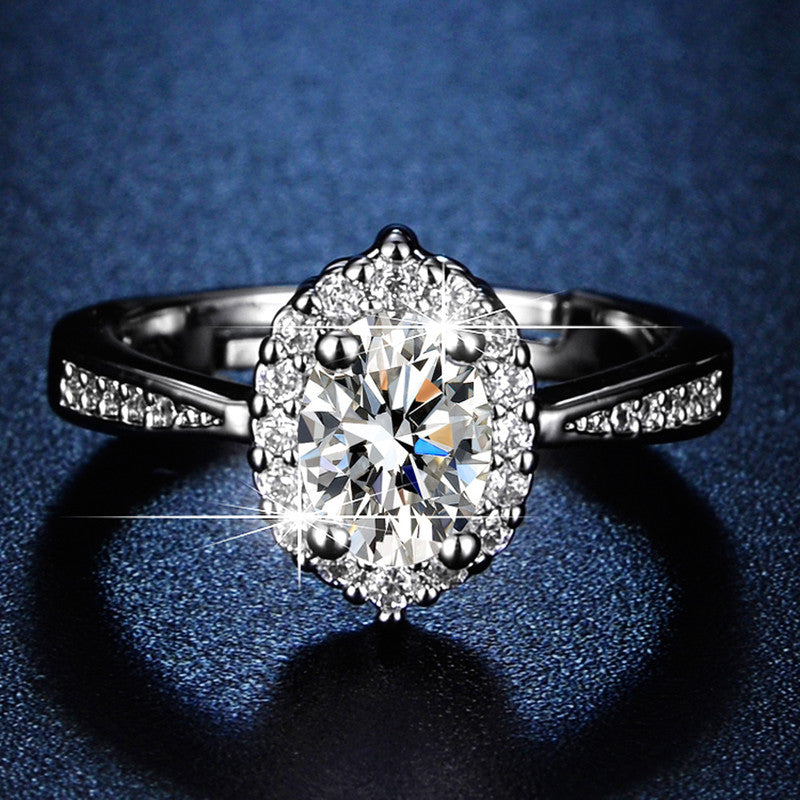 Jewels Galaxy Silver Plated AD Studded Oval Anti Tarnish Contemporary Adjustable Finger Ring