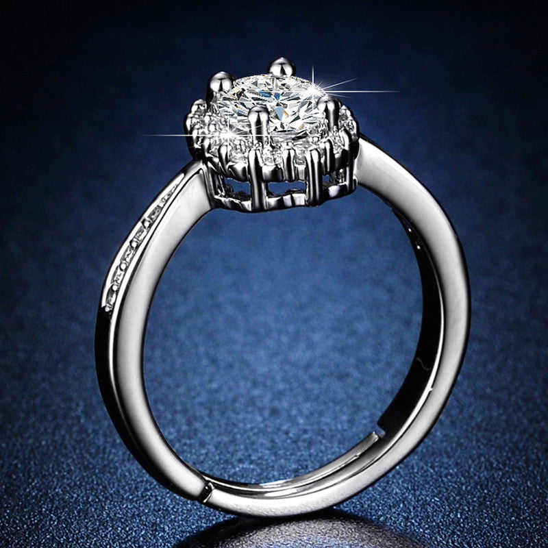 Jewels Galaxy Silver Plated AD Studded Oval Anti Tarnish Contemporary Adjustable Finger Ring