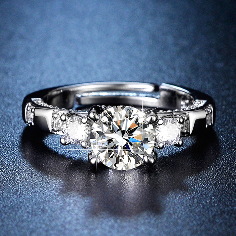 Jewels Galaxy Silver Plated Crystal Studded Contemporary Anti Tarnish Adjustable Solitaire Ring