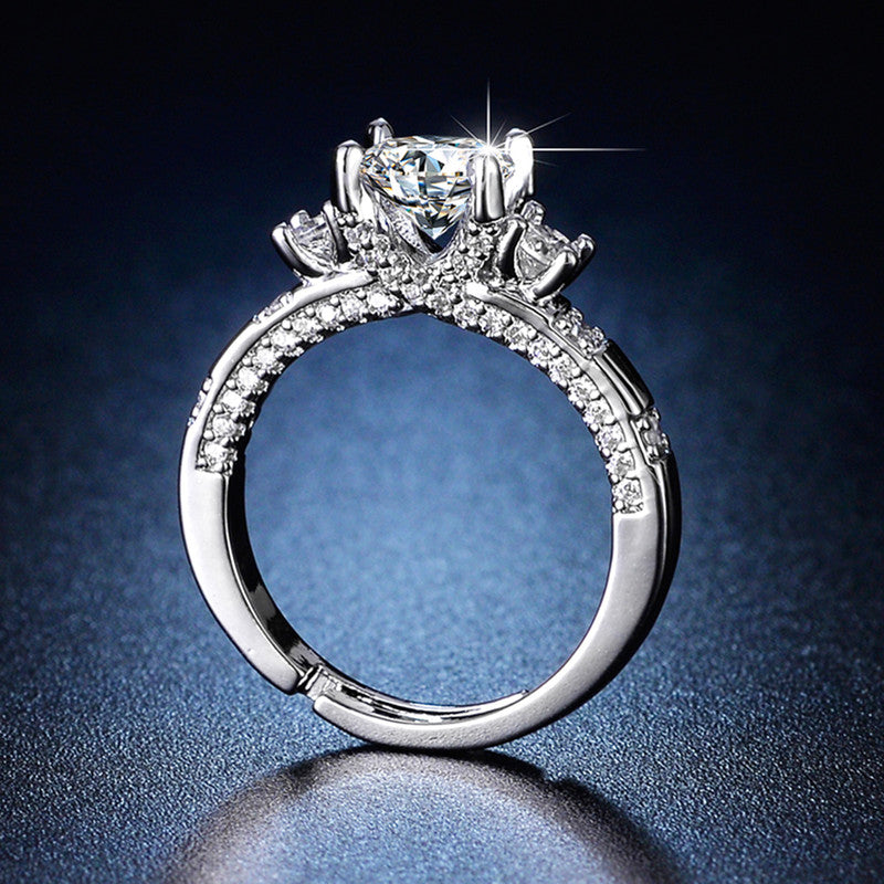 Jewels Galaxy Silver Plated Crystal Studded Contemporary Anti Tarnish Adjustable Solitaire Ring