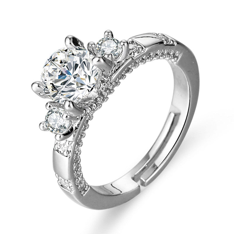 Jewels Galaxy Silver Plated Crystal Studded Contemporary Anti Tarnish Adjustable Solitaire Ring