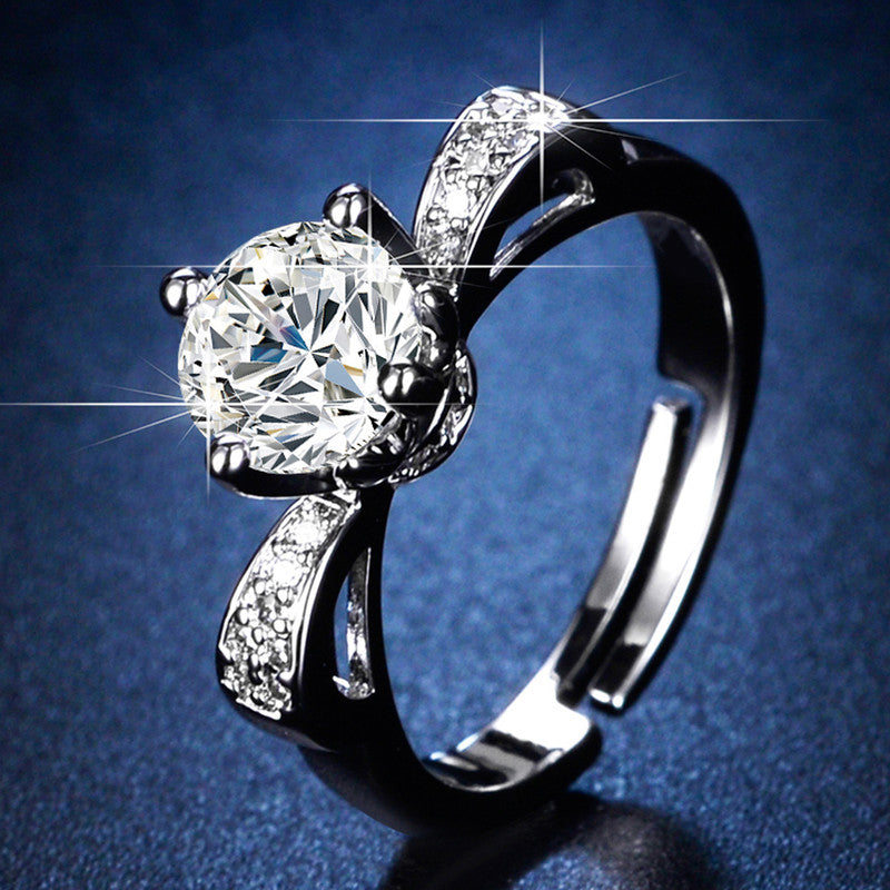 Jewels Galaxy Silver Plated Crystal Studded Contemporary Anti Tarnish Adjustable Solitaire Ring