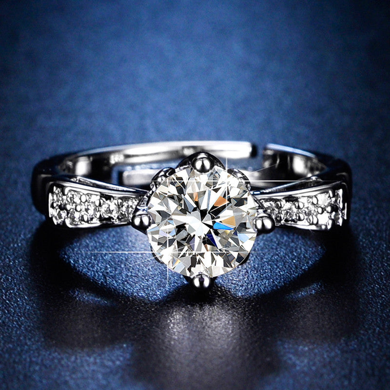 Jewels Galaxy Silver Plated Crystal Studded Contemporary Anti Tarnish Adjustable Solitaire Ring