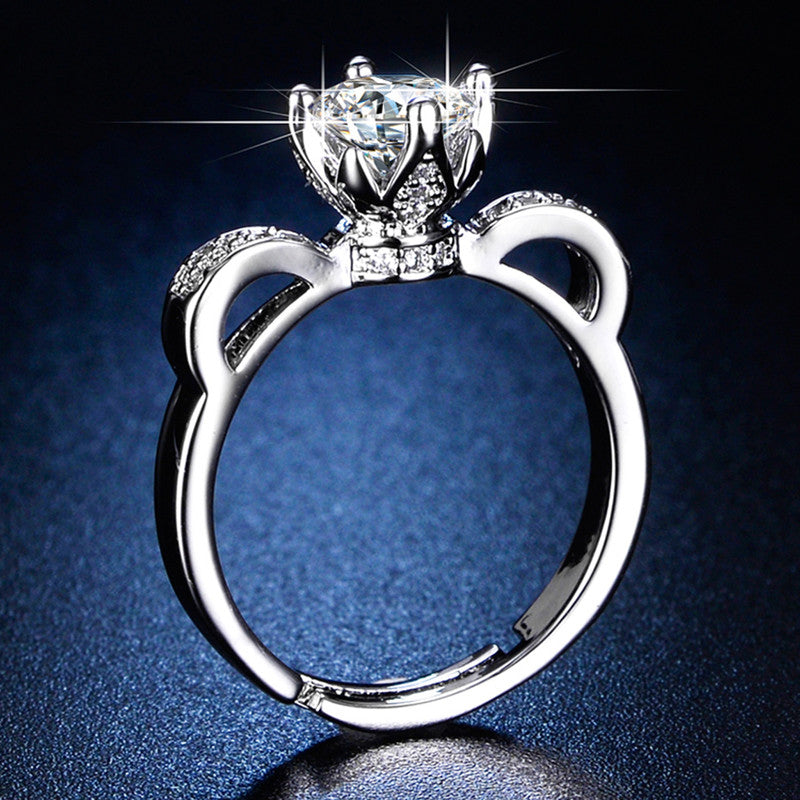 Jewels Galaxy Silver Plated Crystal Studded Contemporary Anti Tarnish Adjustable Solitaire Ring