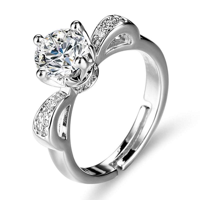 Jewels Galaxy Silver Plated Crystal Studded Contemporary Anti Tarnish Adjustable Solitaire Ring