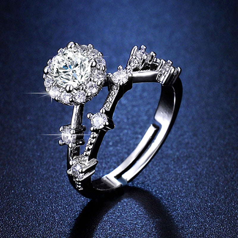 Jewels Galaxy Silver Plated Crystal Studded Contemporary Anti Tarnish Adjustable Solitaire Ring