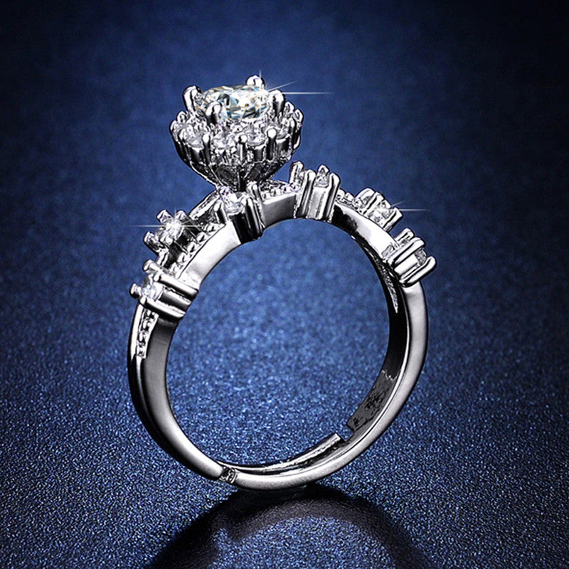 Jewels Galaxy Silver Plated Crystal Studded Contemporary Anti Tarnish Adjustable Solitaire Ring