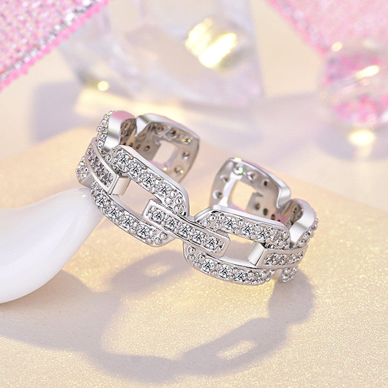 Jewels Galaxy Silver Plated American Diamond Studded Contemporary Korean Finger Ring