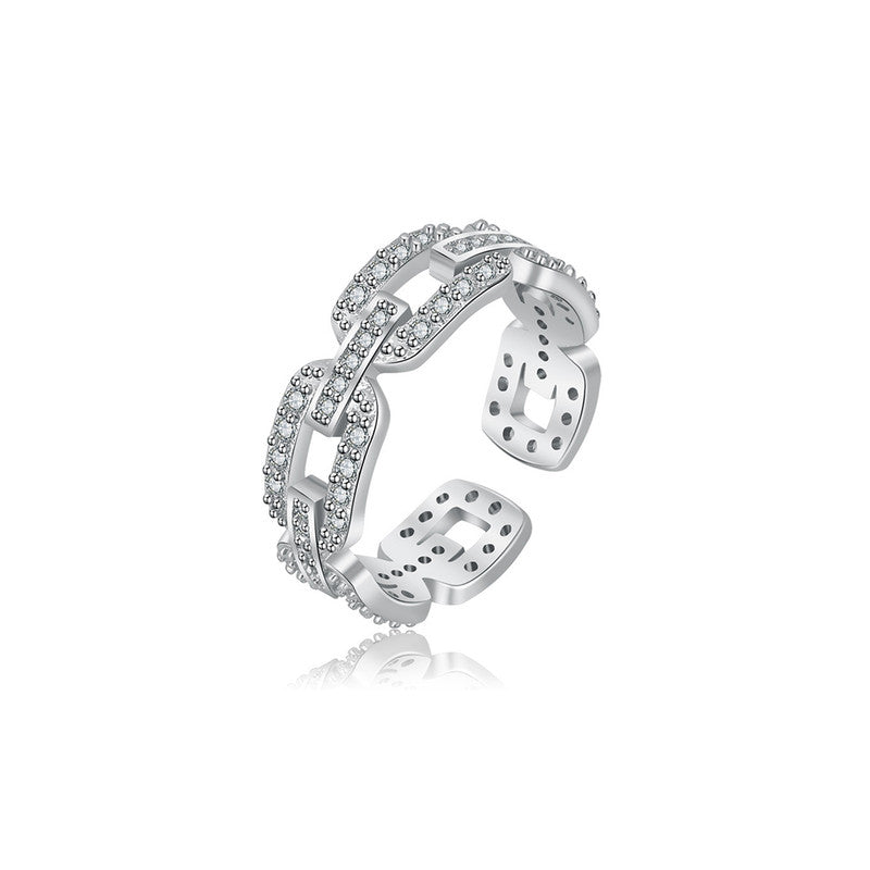 Jewels Galaxy Silver Plated American Diamond Studded Contemporary Korean Finger Ring