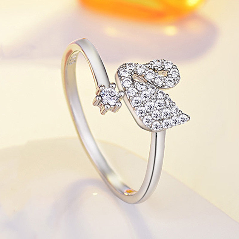 Jewels Galaxy Silver Plated AD Studded Swan Shape Contemporary Korean Finger Ring