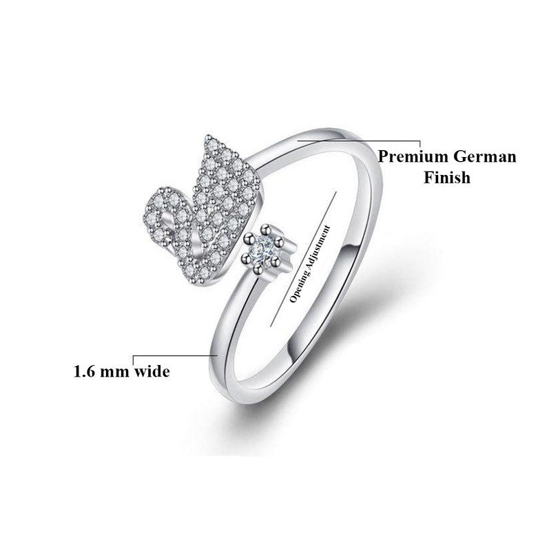Jewels Galaxy Silver Plated AD Studded Swan Shape Contemporary Korean Finger Ring
