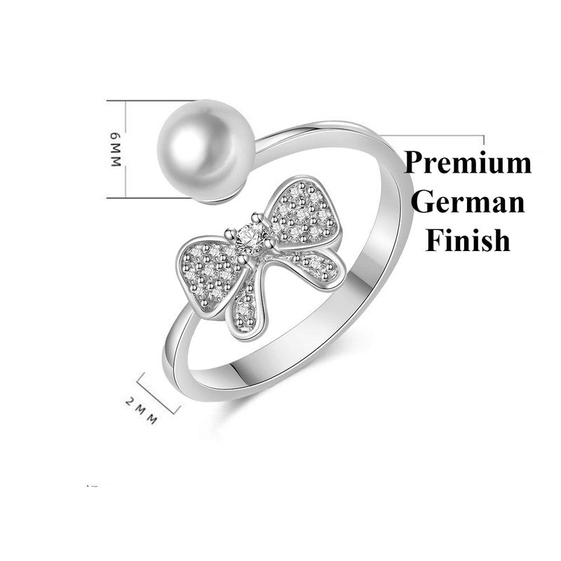 Jewels Galaxy Silver Plated AD Studded Butterfly Shape Contemporary Korean Finger Ring