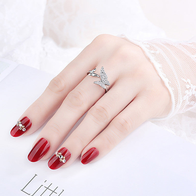 Jewels Galaxy Silver Plated AD Studded Butterfly Shape Contemporary Korean Finger Ring