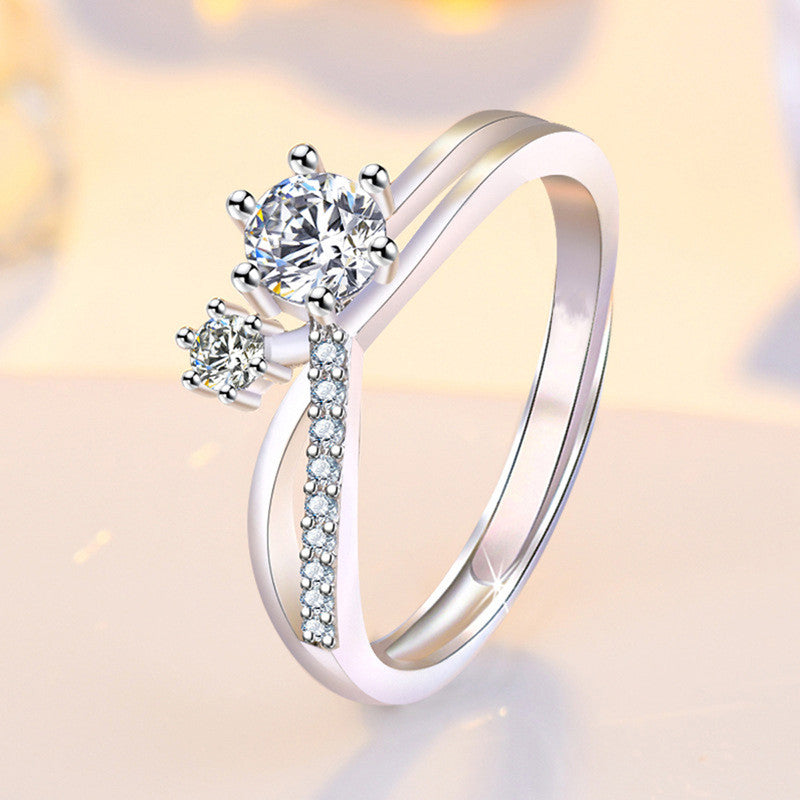 Jewels Galaxy Silver Plated American Diamond Studded Contemporary Korean Finger Ring