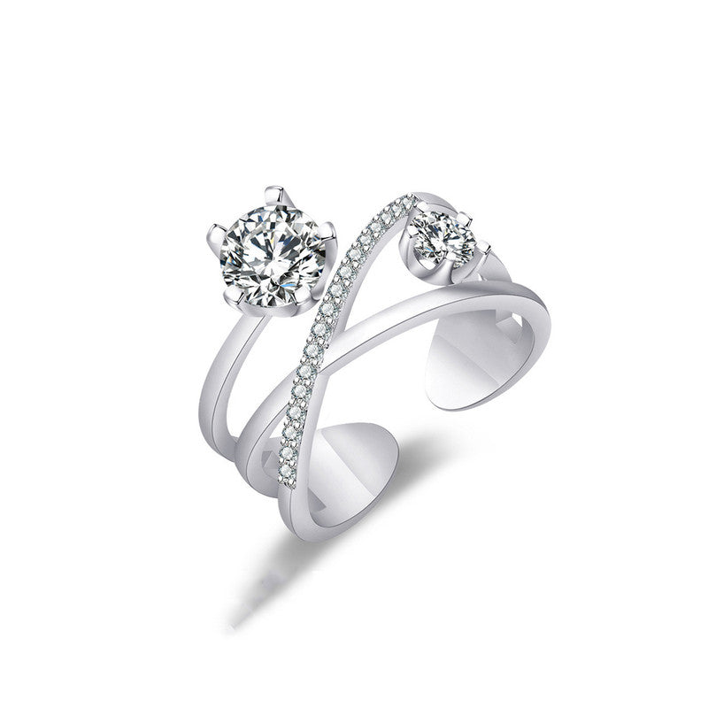 Jewels Galaxy Silver Plated American Diamond Studded Contemporary Korean Finger Ring