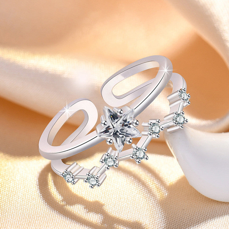 Jewels Galaxy Silver Plated AD Studded Star Shape Contemporary Korean Finger Ring