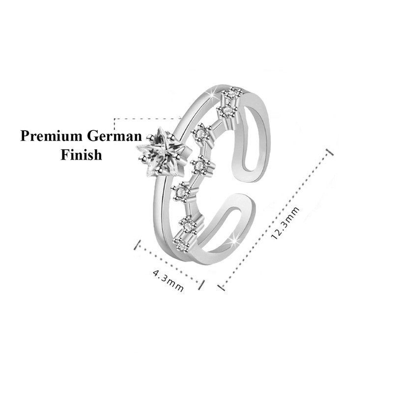 Jewels Galaxy Silver Plated AD Studded Star Shape Contemporary Korean Finger Ring