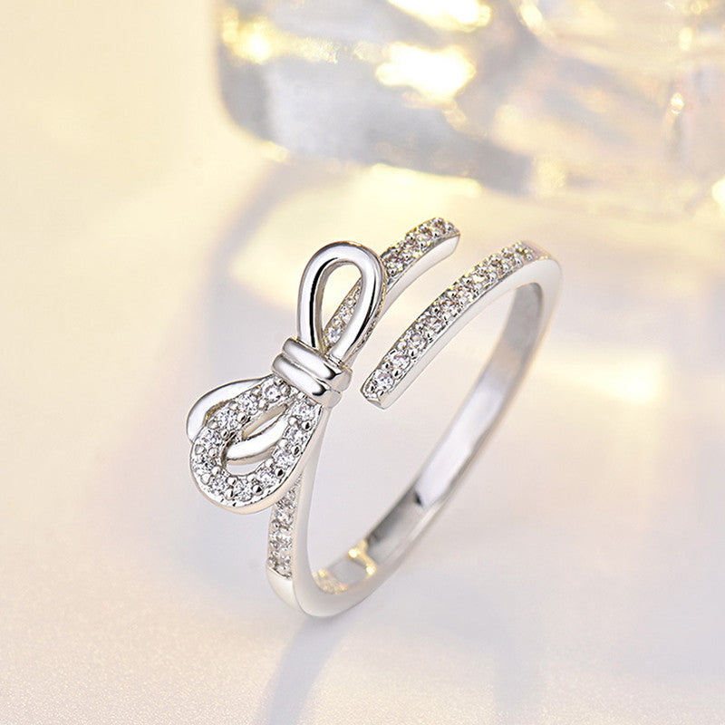Jewels Galaxy Silver Plated American Diamond Studded Contemporary Korean Finger Ring