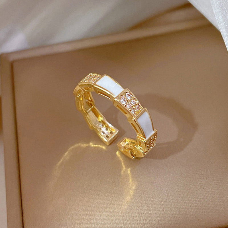 Jewels Galaxy Gold Plated Crystal Studded Contemporary Adjustable Finger Ring