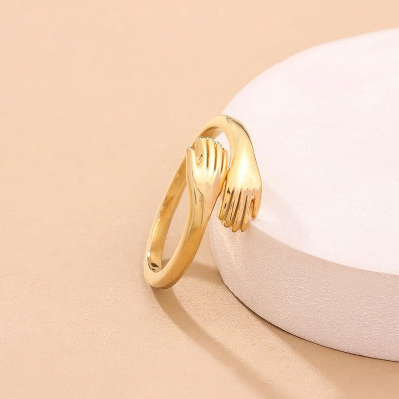 Jewels Galaxy Gold-Plated Hug Shaped Adjustable Hug Day Finger Ring